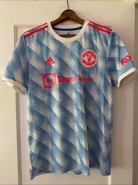 adidas Blue & White Manchester United R. Varane Away Jersey with Pink Large